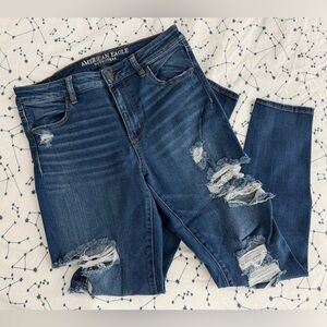 American Eagle Outfitters Women's High Rise Destroyed Dark Blue Skinny Jeans
